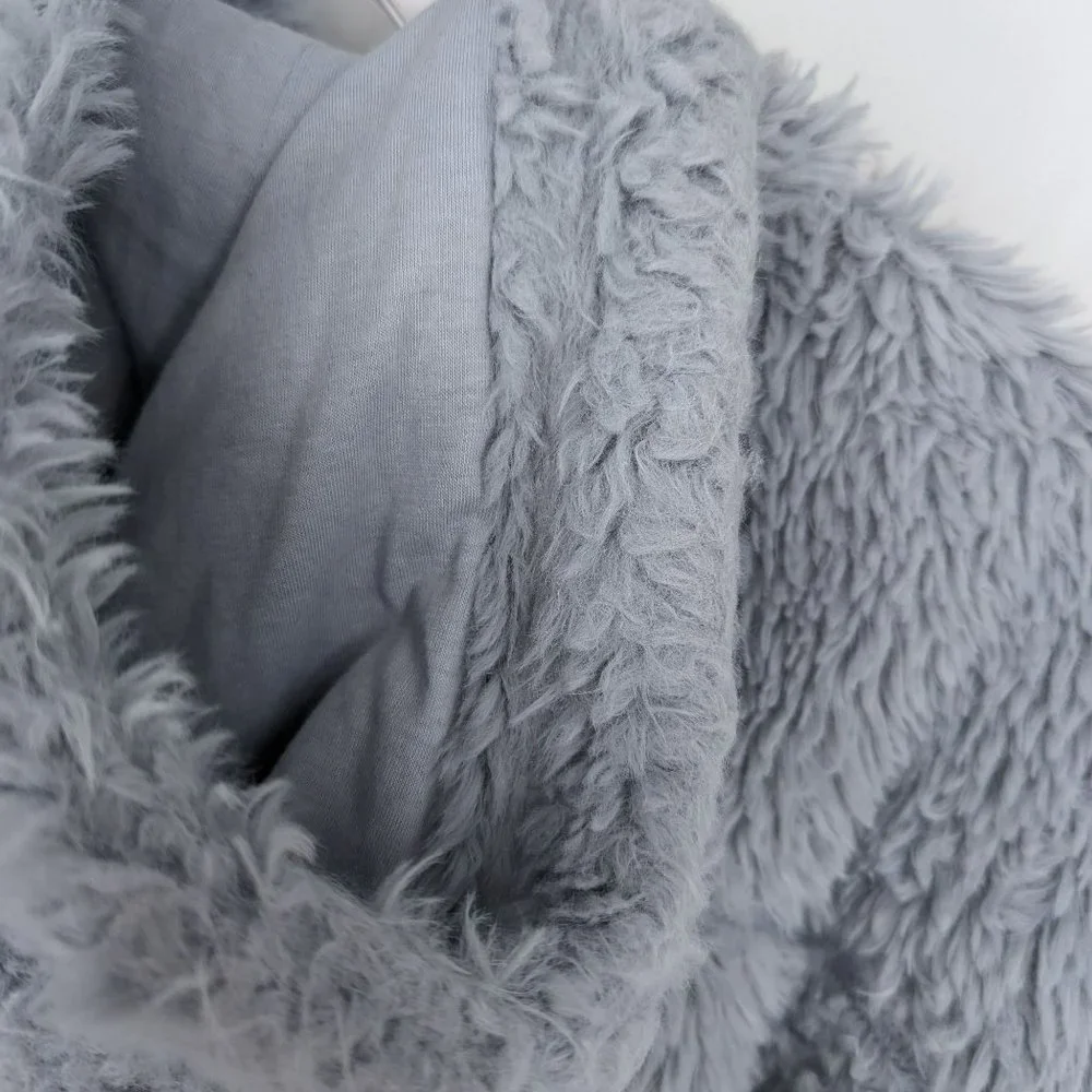 BDG Urban Outfitters Hoodie M Blue Sherpa Cropped Teddy Jacket Full Zip Cozy